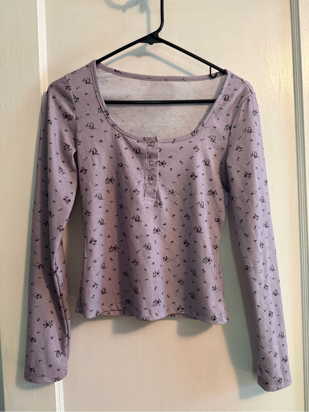 Lilac Floral Henley Long Sleeve Top